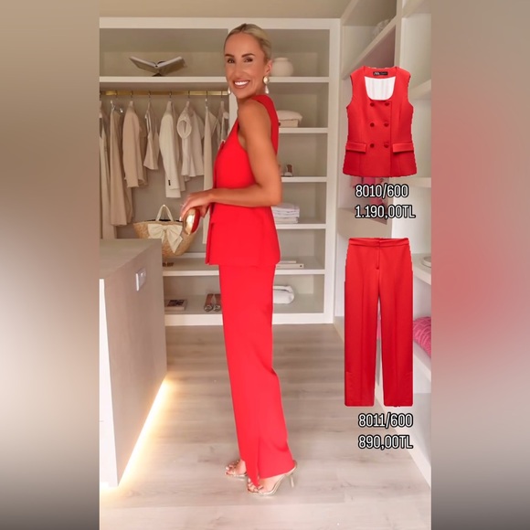 ZARA LINED BUTTON VEST + STRAIGHT LEG PANTS WITH SLIT SET - Picture 9 of 17